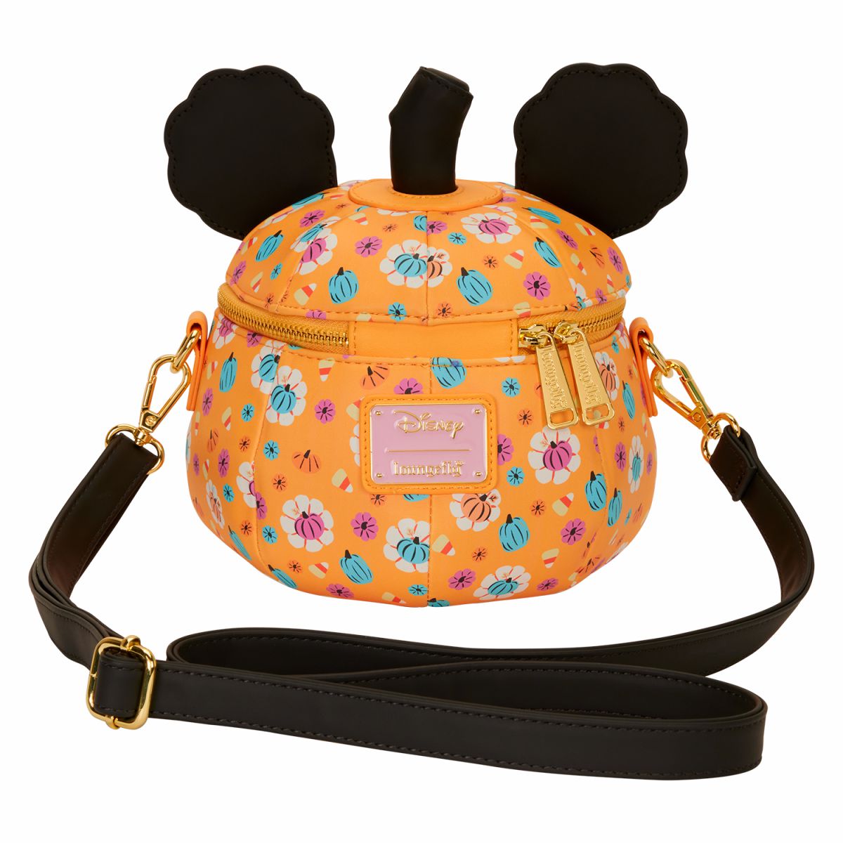 Mickey Mouse Floral Pumpkin Head Glow Figural Crossbody Bag