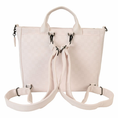 Minnie Mouse Checkered Texture Convertible Backpack & Tote Crossbody Bag