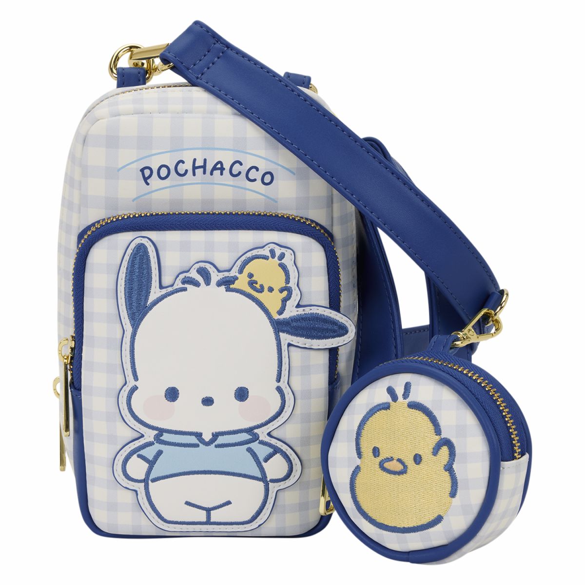 Sanrio Pochacco Gingham Cell Phone Crossbody Bag with Coin Bag