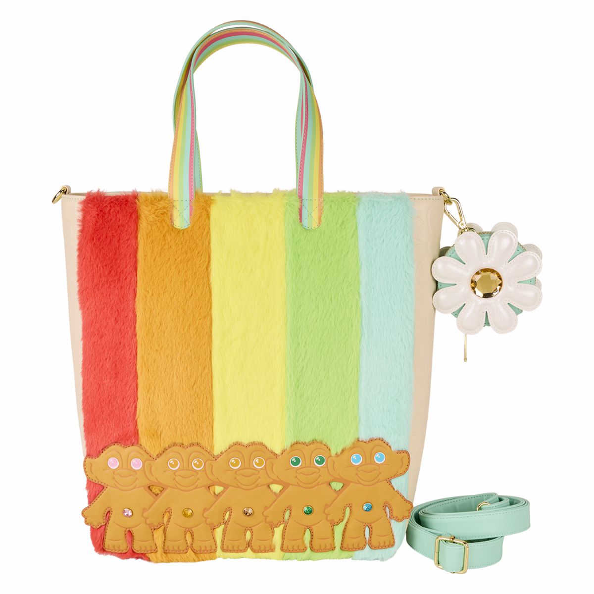 Classic Good Luck Trolls Plush Glitter Tote Crossbody Bag with Coin Bag