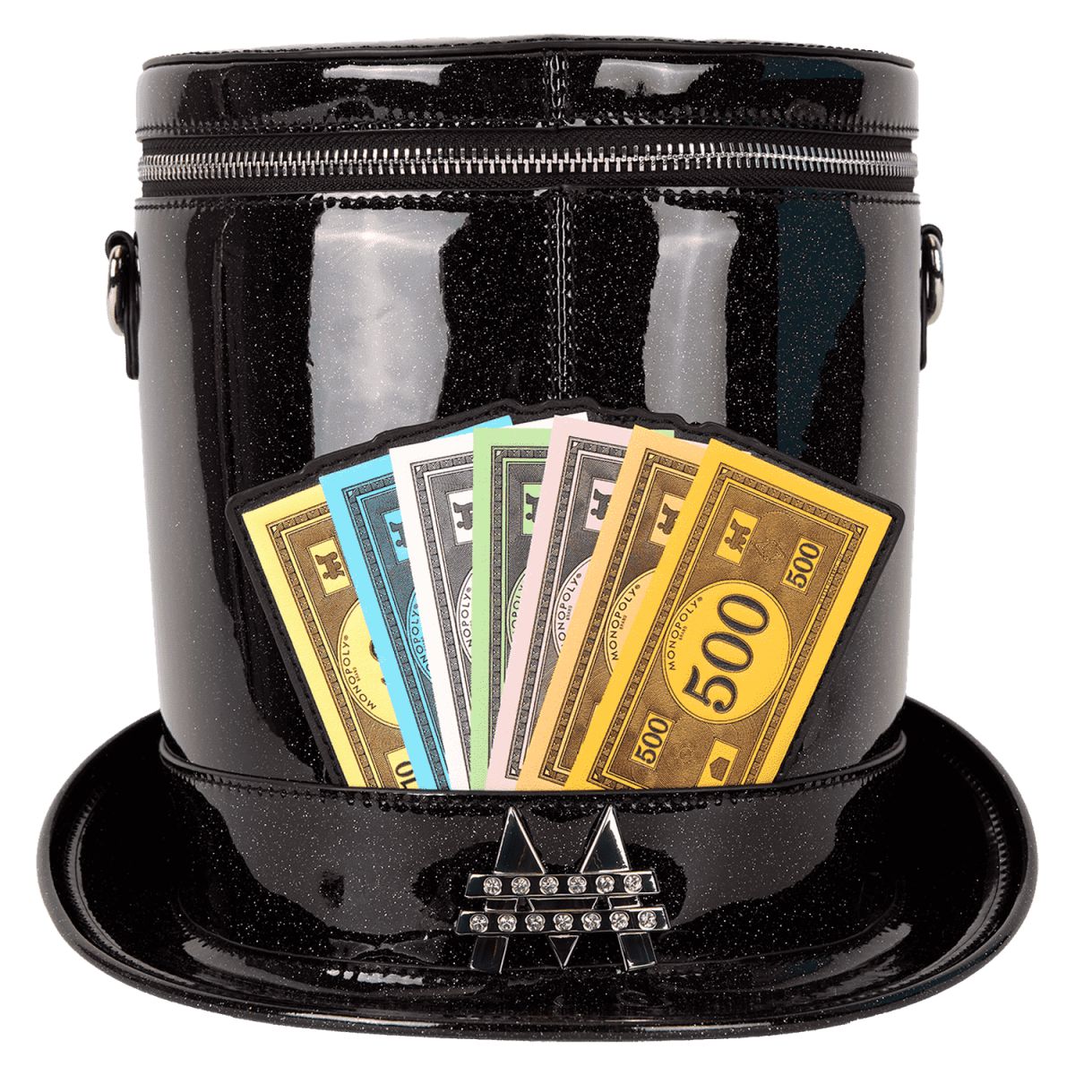 Monopoly 90th Anniversary Top Hat Glitter Figural Crossbody Bag