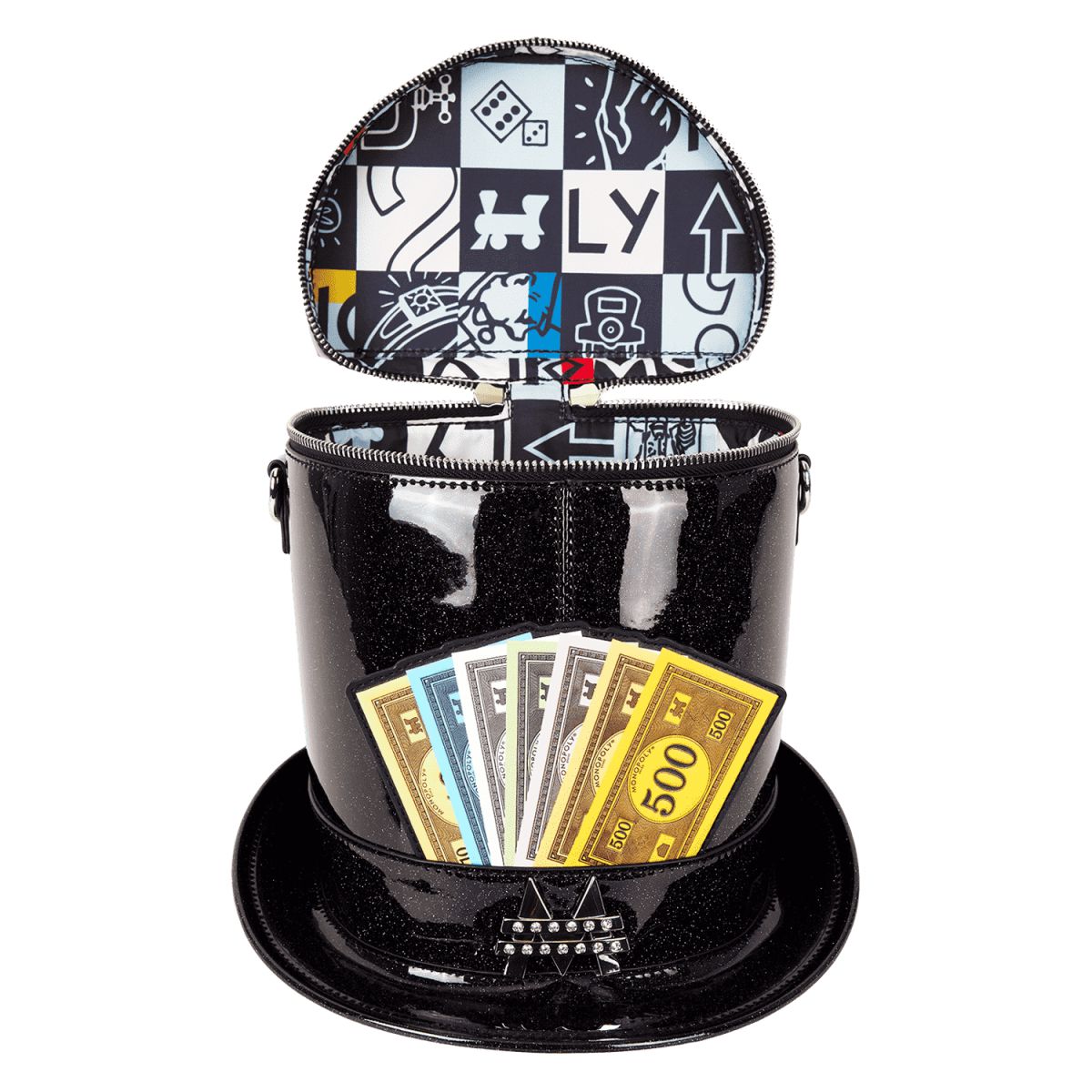 Monopoly 90th Anniversary Top Hat Glitter Figural Crossbody Bag