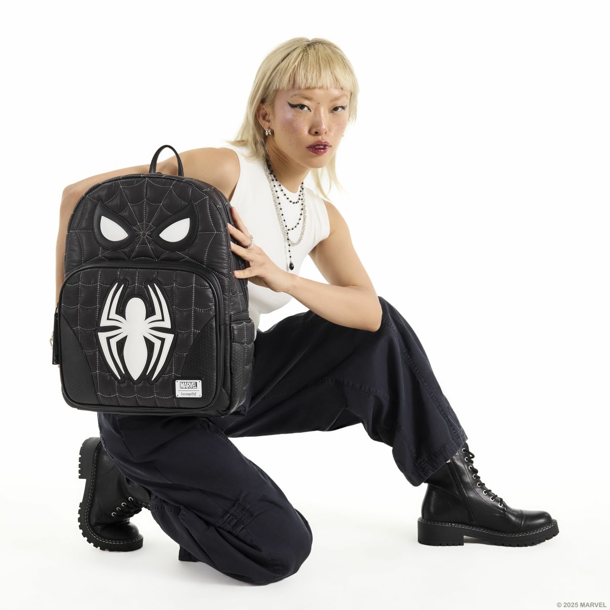 Spider-Man Black & White Suit Cosplay Quilted Full-Size Backpack