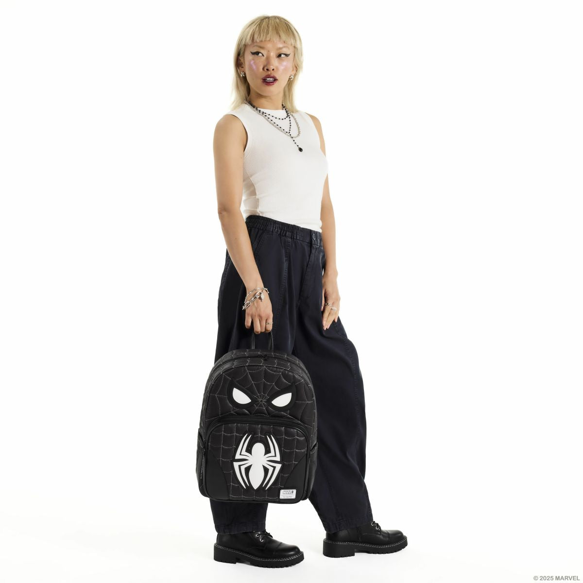 Spider-Man Black & White Suit Cosplay Quilted Full-Size Backpack