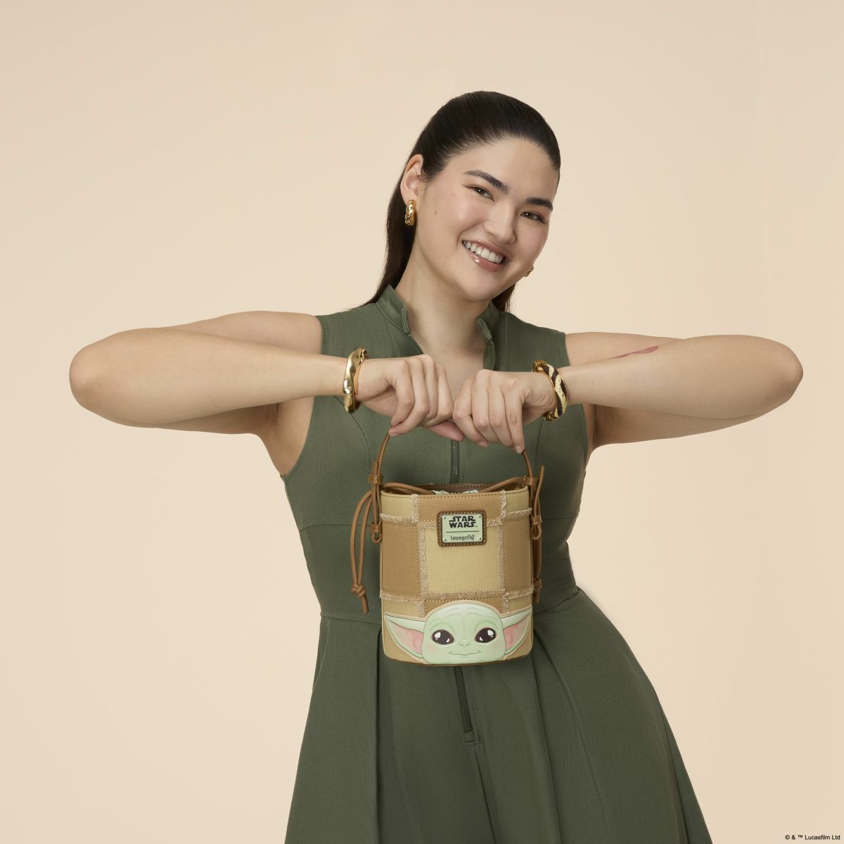 The Mandalorian Grogu & Anzellan Drawstring Bucket Crossbody Bag with Coin Bag
