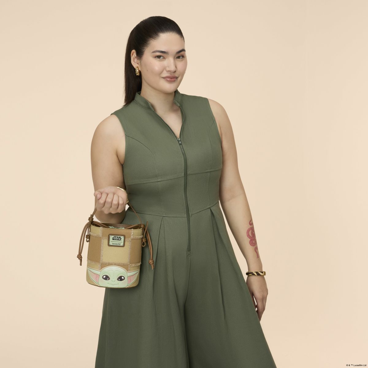 The Mandalorian Grogu & Anzellan Drawstring Bucket Crossbody Bag with Coin Bag