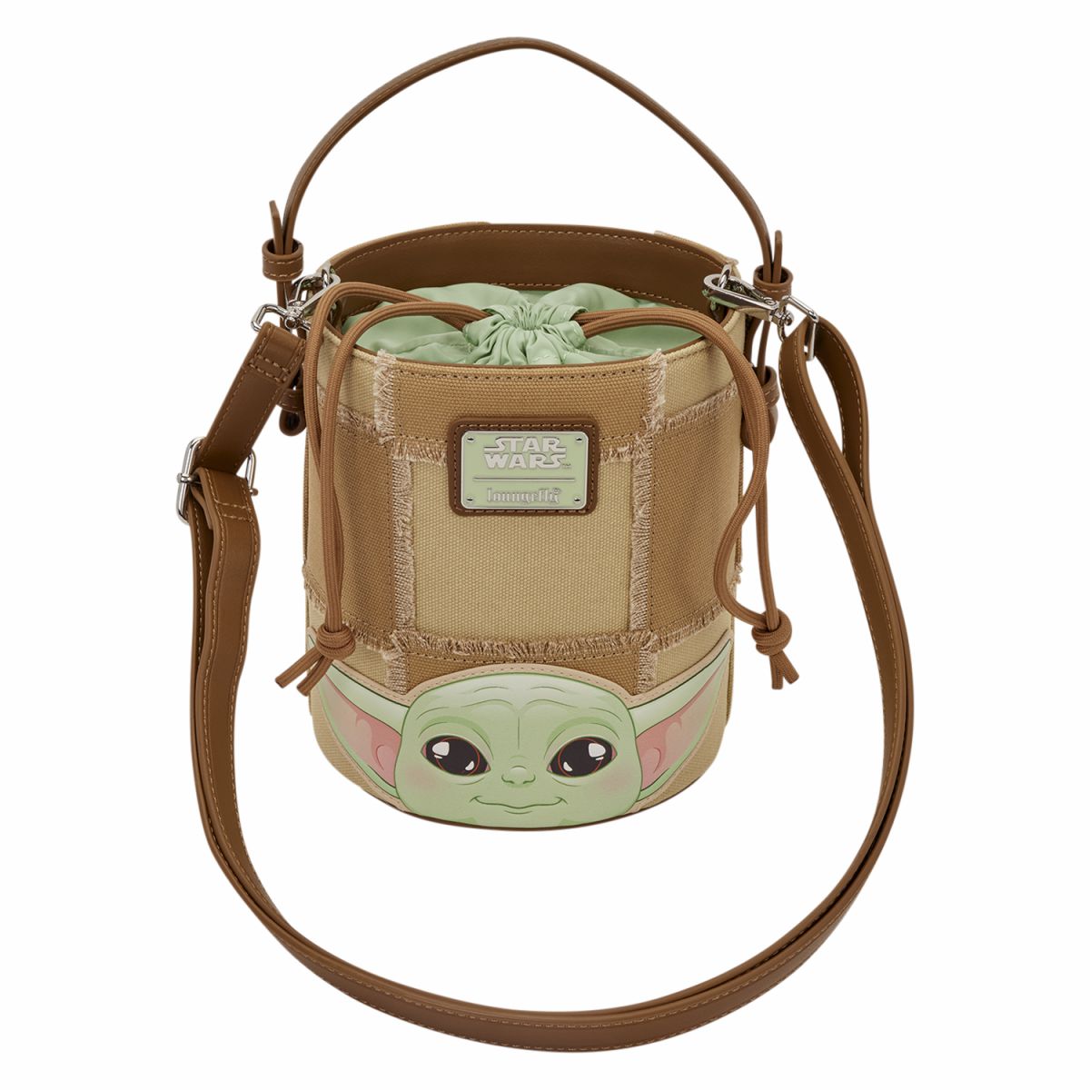 The Mandalorian Grogu & Anzellan Drawstring Bucket Crossbody Bag with Coin Bag