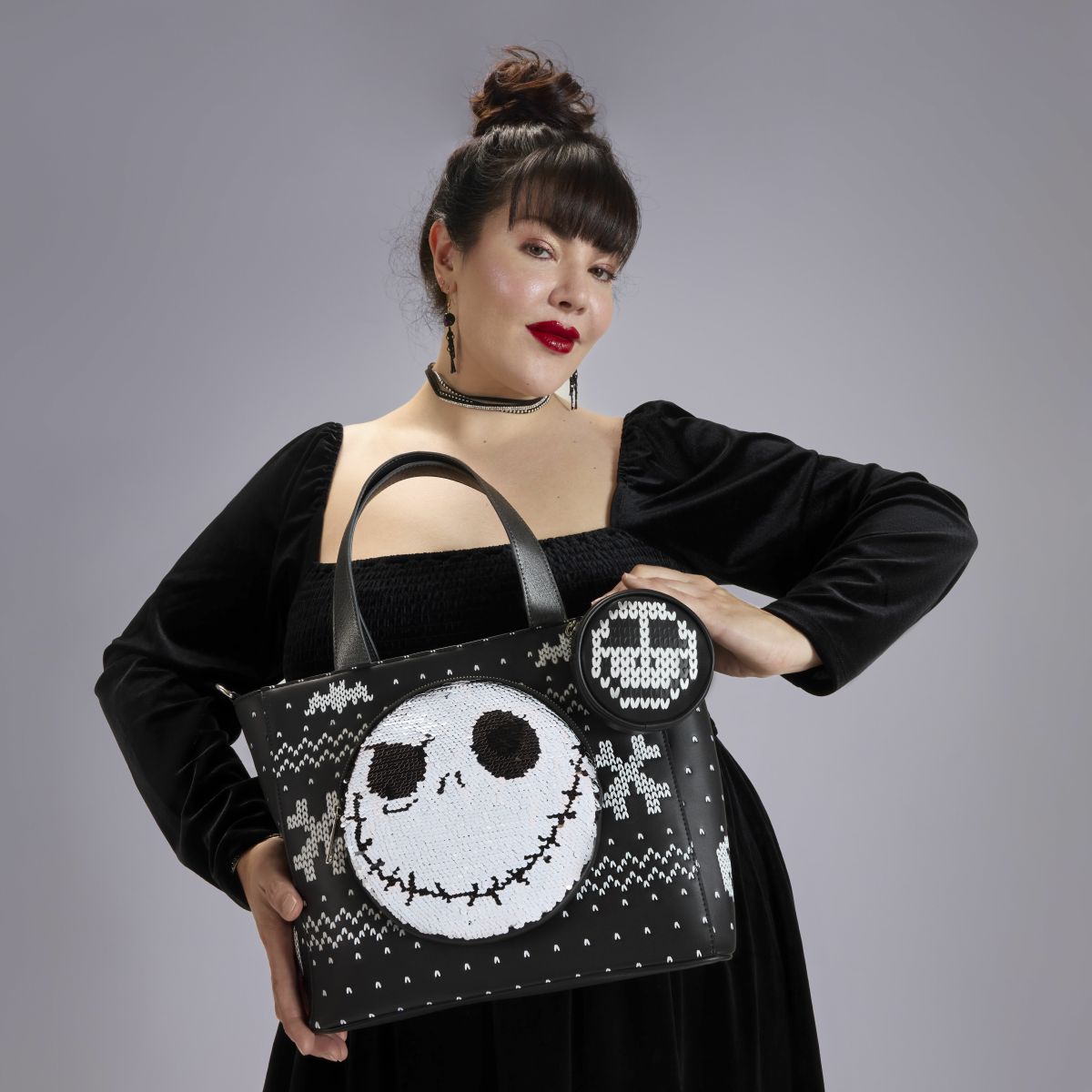 The Nightmare Before Christmas Jack Skellington Reversible Sequins Tote Crossbody Bag with Coin Bag