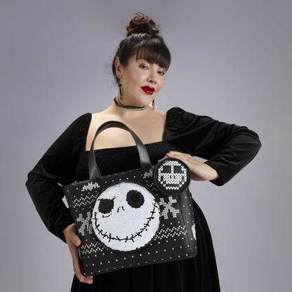The Nightmare Before Christmas Jack Skellington Reversible Sequins Tote Crossbody Bag with Coin Bag