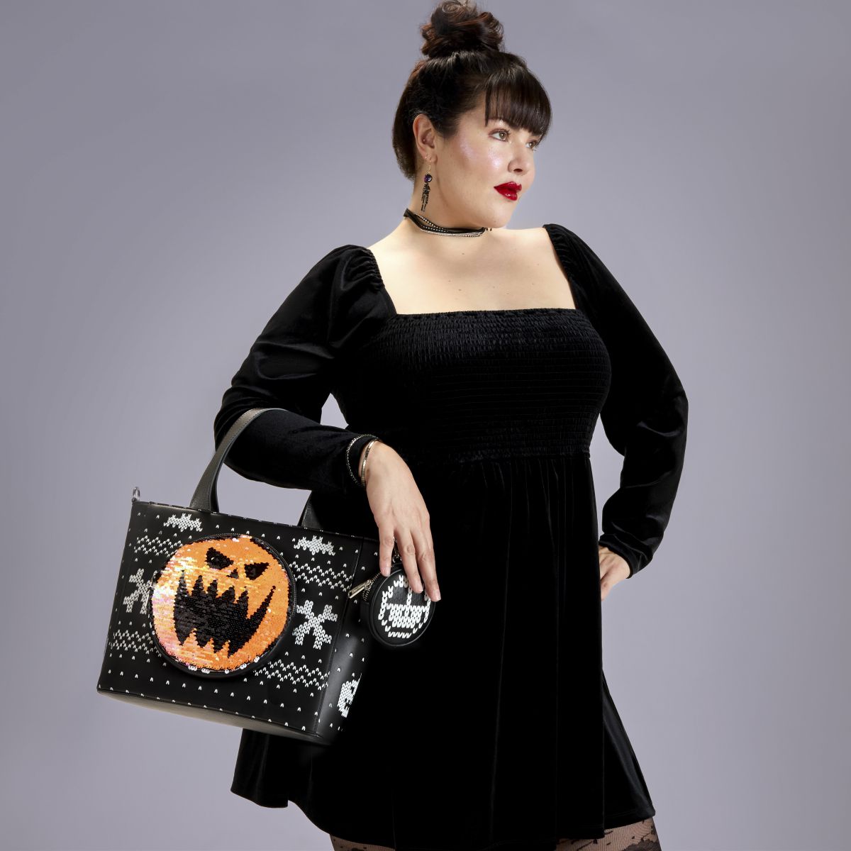 The Nightmare Before Christmas Jack Skellington Reversible Sequins Tote Crossbody Bag with Coin Bag
