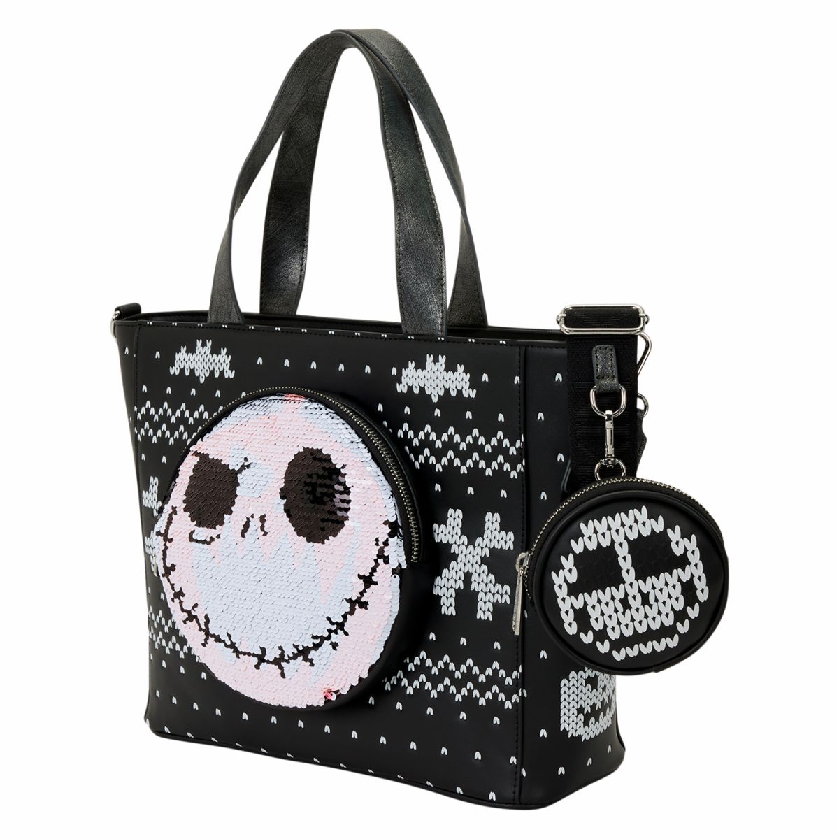 The Nightmare Before Christmas Jack Skellington Reversible Sequins Tote Crossbody Bag with Coin Bag