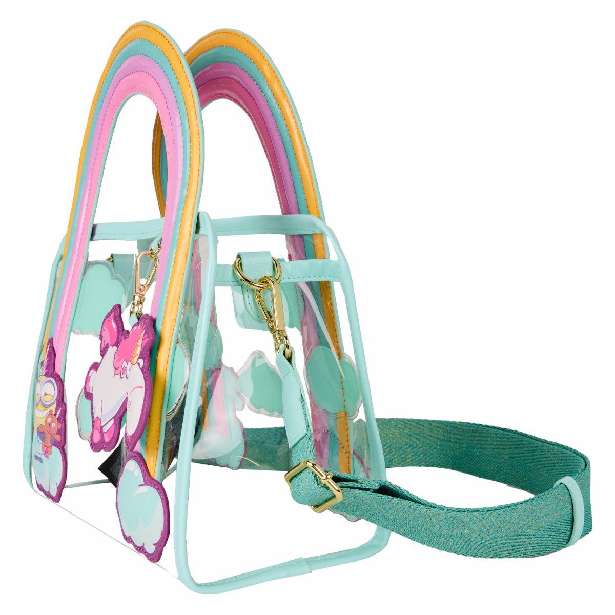 Minions Fluffy Unicorn Rainbow Clear Mini Tote Crossbody Bag